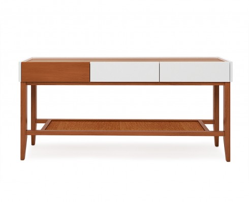 Aparador Duo | Madeira Maciça e Palhinha Natural – Castanea e Branco